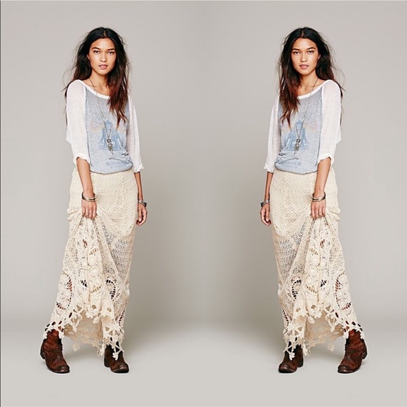 Rare Free People Mi Amore Crochet Maxi Skirt 0 - Picture 2 of 8